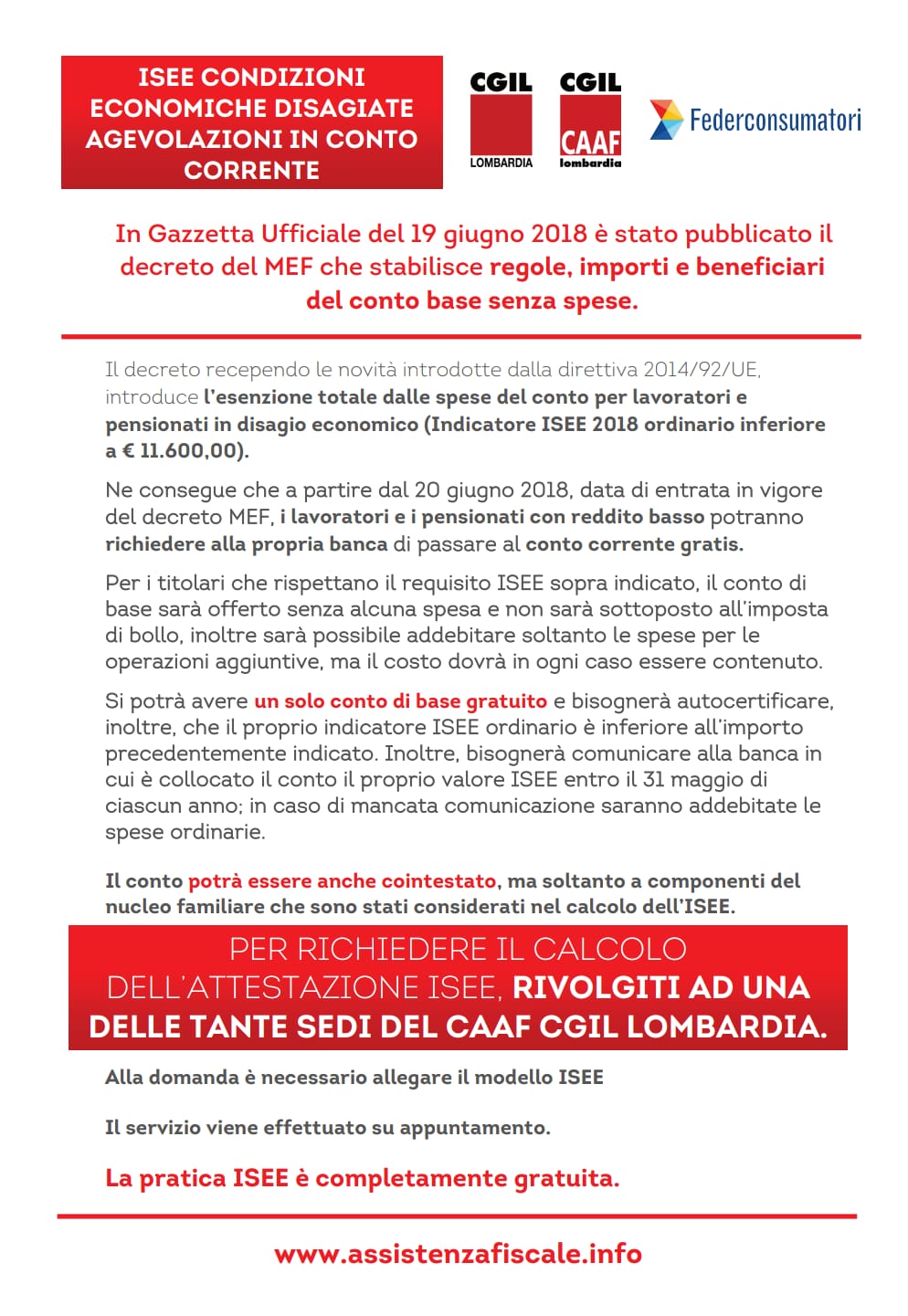 Caf informa: isee condizioni economiche disagiate, agevolazioni in ... Conti correnti senza imposta di bollo
